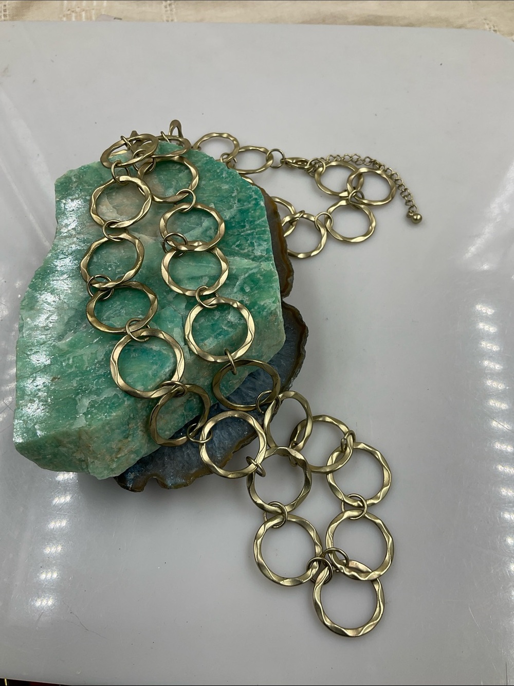 Elegant 30” & 3’Ext. Textured Hammered Gold Circle Link Necklace - Picture 4 of 5